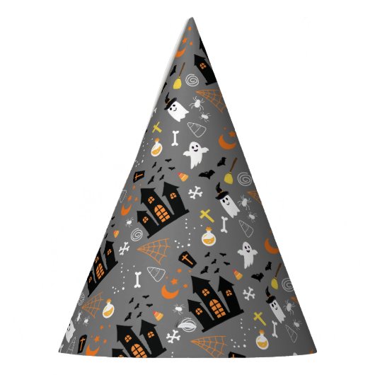 Geïllustreerd Halloween Patroon met grijs, zwart Feesthoedjes (Links)