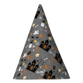 Geïllustreerd Halloween Patroon met grijs, zwart Feesthoedjes (Rechts)