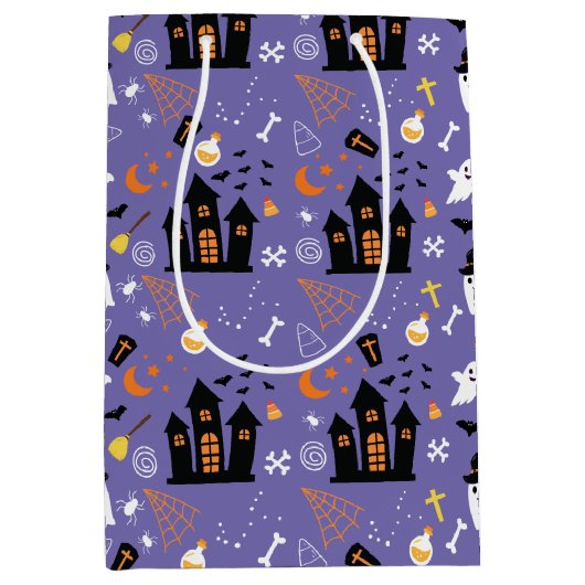 Geïllustreerd Halloween Patroon met paarse Medium Cadeauzakje (Voorkant)