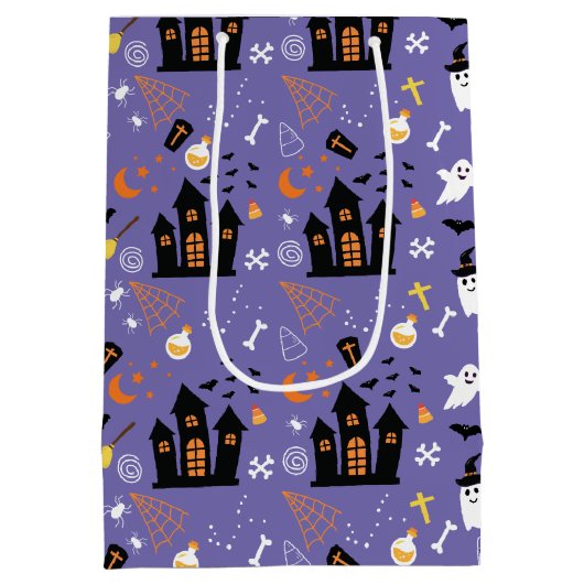 Geïllustreerd Halloween Patroon met paarse Medium Cadeauzakje (Achterkant)
