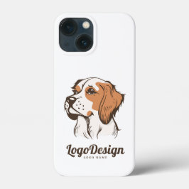 Geïllustreerd hondenlogo met een bruine en witte  iPhone 13 mini hoesje
