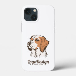 Geïllustreerd hondenlogo met een bruine en witte  iPhone 13 mini hoesje