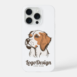 Geïllustreerd logo van een bruine en witte hond iPhone 15 pro hoesje