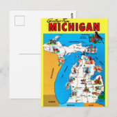 Geïllustreerd Michigan Kaart Briefkaart (Voorkant / Achterkant)