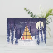 Geïllustreerd winters A-frame-ski-chalet Feestdagenkaart (Staand voorkant)