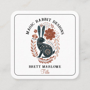Geïllustreerd Woodland Folk Art Zwart Konijn Vierkante Visitekaartje