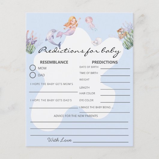 Geïllustreerd zeemeermin voorspelling baby shower  (Voorkant)