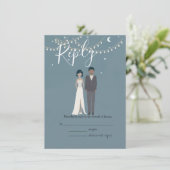 Geïllustreerde AA paar RSVP bruiloft behuizing Kaa Informatiekaartje (Staand voorkant)