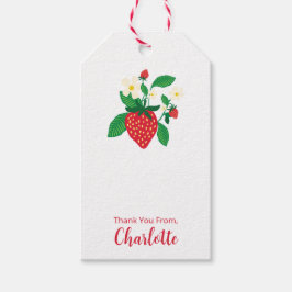 Geïllustreerde aardbeien- en bloementuinfuif cadeaulabel