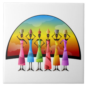 Geïllustreerde Afrikaanse vrouwen achtergrond Tegeltje