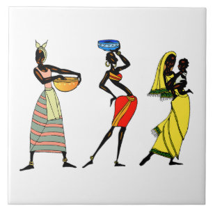 Geïllustreerde Afrikaanse vrouwen achtergrond Tegeltje
