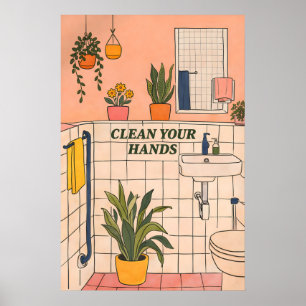 Geïllustreerde badkamerprint, modern grappig thuis poster
