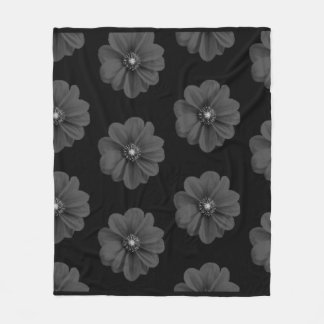"Geïllustreerde bloem in zwart grijs patroon" Fleece Deken