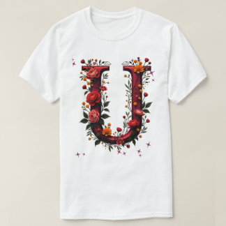 Geïllustreerde bloemletter "U" T-shirt