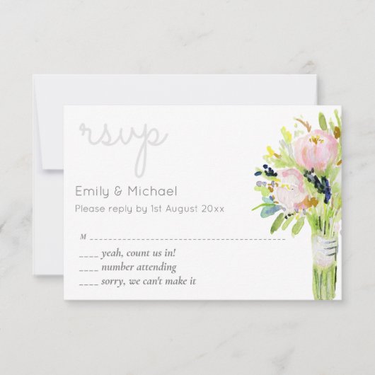 Geïllustreerde bloemrijke RSVP Modern en menu-opti (Voorkant)