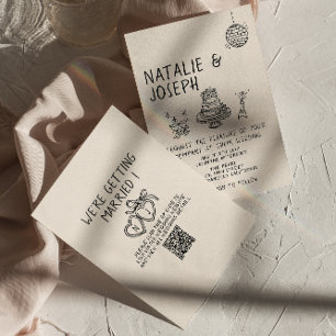 Geïllustreerde Cake Quirky Suite QR Code Fun Weddi Kaart