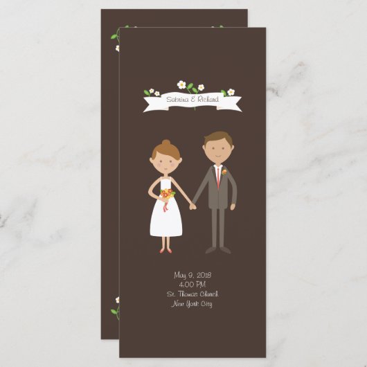 Geïllustreerde Cartoon Paar Portret bruiloft Programma (Voorkant / Achterkant)