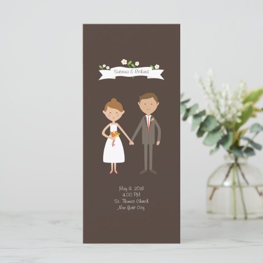 Geïllustreerde Cartoon Paar Portret bruiloft Programma (Staand voorkant)