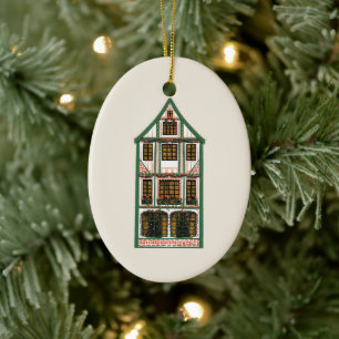 Geïllustreerde Christmas Timber Lijst House Foto Keramisch Ornament