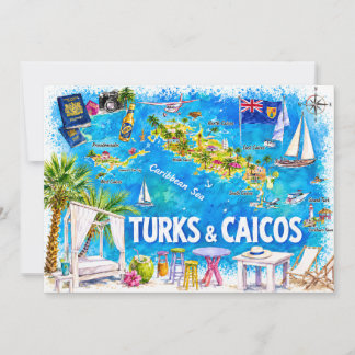 Geïllustreerde eilandkaart van Turks- en Caicoseil Kaart