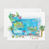 Geïllustreerde eilandreisplattegrond van Samoa Briefkaart (Voorkant / Achterkant)