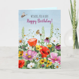 Geïllustreerde felle waterverf wilde bloemenkaart bedankkaart