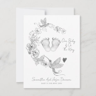Geïllustreerde Floral Botanical Baby Feet Zwangers Aankondiging