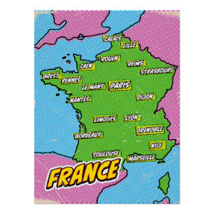 Geïllustreerde Frankrijk kaart in Pop Art-stijl Perfect Poster