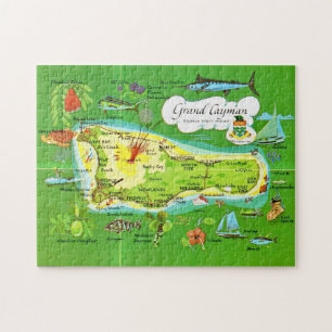 Geïllustreerde Grand Cayman Kaart 11x14 Legpuzzel