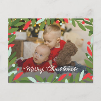 Geïllustreerde Groene Kerstkrans Foto Post Kaart