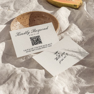 Geïllustreerde handgeschreven unieke QR-code bruil RSVP Kaartje