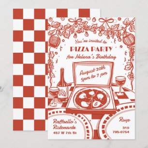 Geïllustreerde Italiaanse Pizza Party Kaart