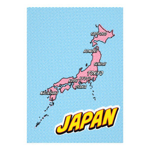 Geïllustreerde Japan kaart in Pop Art-stijl Foto Afdruk