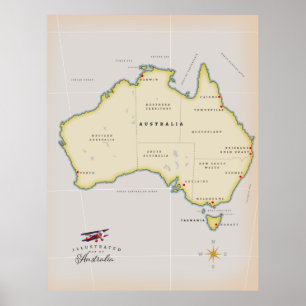 Geïllustreerde kaart van Australië Poster