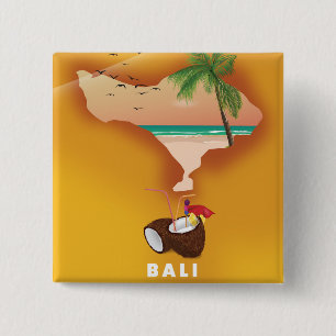 Geïllustreerde kaart van Bali Vierkante Button 5,1 Cm