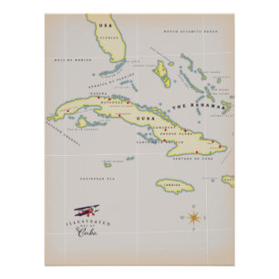 Geïllustreerde kaart van Cuba Perfect Poster