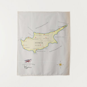 Geïllustreerde kaart van Cyprus. Wandkleed