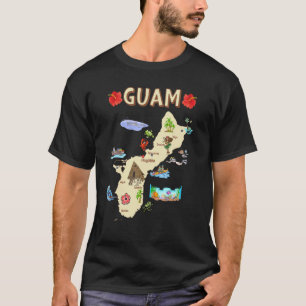 Geïllustreerde kaart van Guam met de grote steden  T-shirt