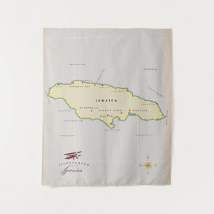 Geïllustreerde kaart van Jamaica. Wandkleed