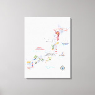 Geïllustreerde kaart van Japan Canvas Afdruk