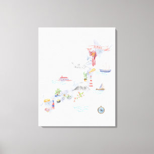 Geïllustreerde kaart van Japan Canvas Afdruk