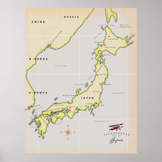 Geïllustreerde kaart van Japan Poster (Voorkant)