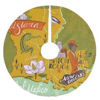 Geïllustreerde kaart van Louisiana: reishoogtepunt Kerstboom Rok