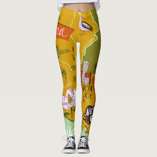 Geïllustreerde kaart van Louisiana: reishoogtepunt Leggings