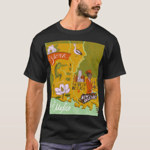 Geïllustreerde kaart van Louisiana: reishoogtepunt T-shirt