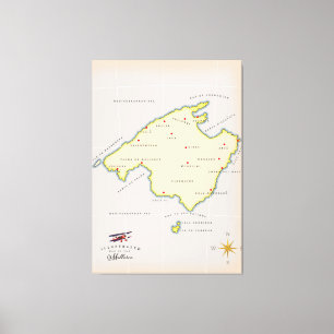 Geïllustreerde kaart van Mallorca Canvas Afdruk