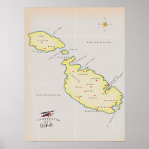 Geïllustreerde kaart van Malta Poster