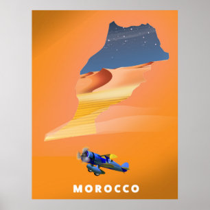 Geïllustreerde kaart van Marokko reisposterprint. Poster