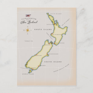 Geïllustreerde kaart van Nieuw-Zeeland