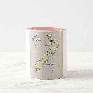 Geïllustreerde kaart van Nieuw-Zeeland Tweekleurige Koffiemok